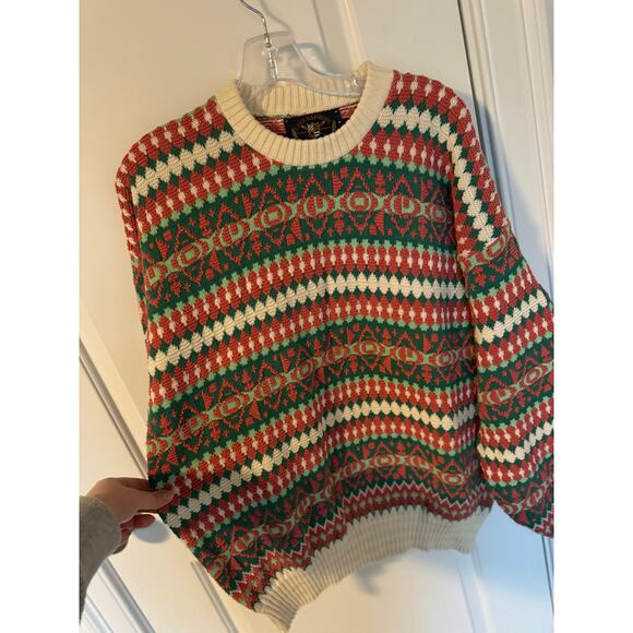 Lake Harmony Vintage Rowing Club Cable Knit Grandpa Sweater Size XL Green Pink - Picture 4 of 5